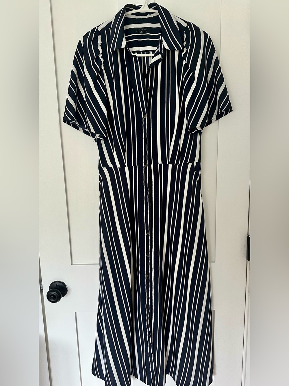 Navy and white striped summer shirt dress